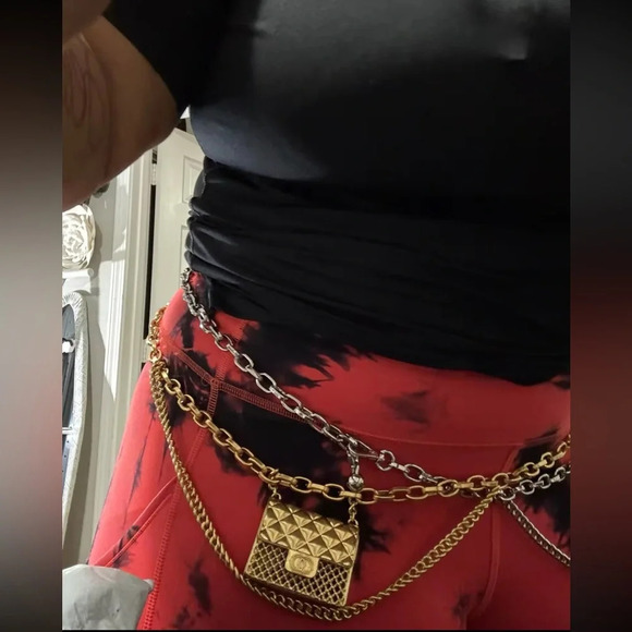 Anthropologie Fashion Tassel Silver Mini Double Chain Charm Belt/Bag - Picture 8 of 17